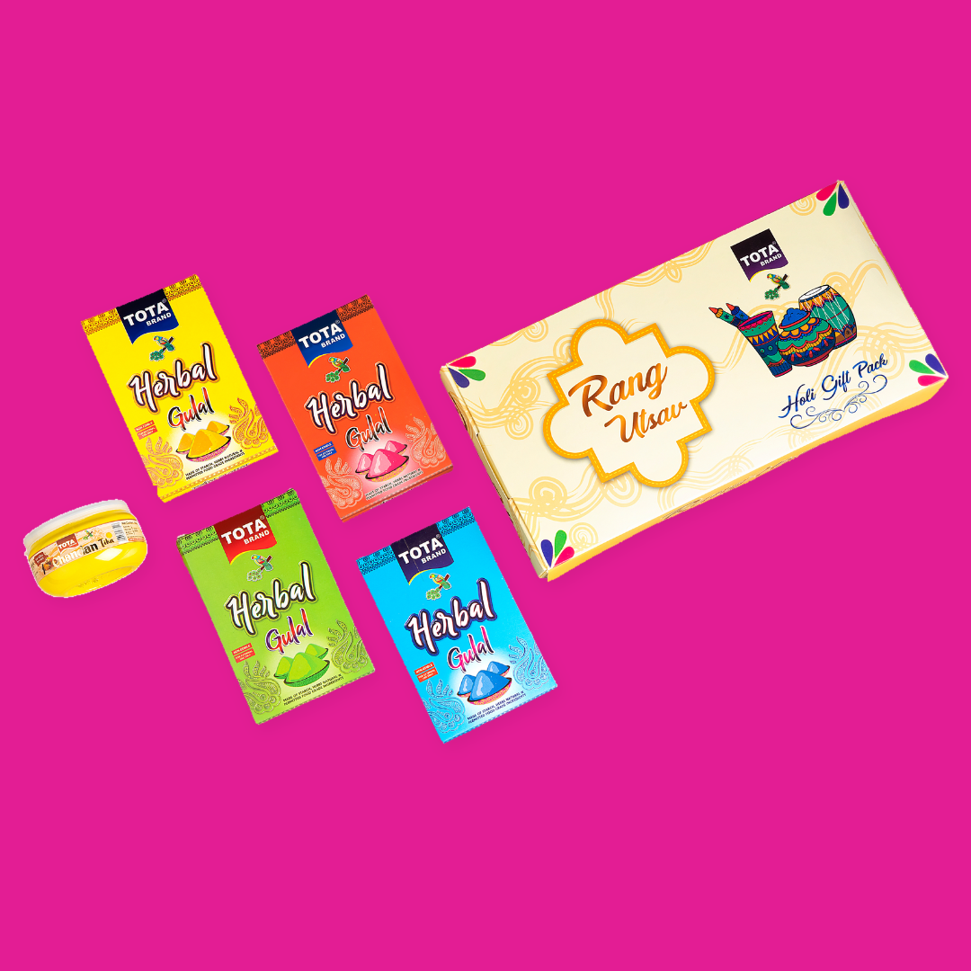TOTA Holi Utsav Gift Kit | Natural & Herbal Kesar Chandan Gulal with Tissue Box