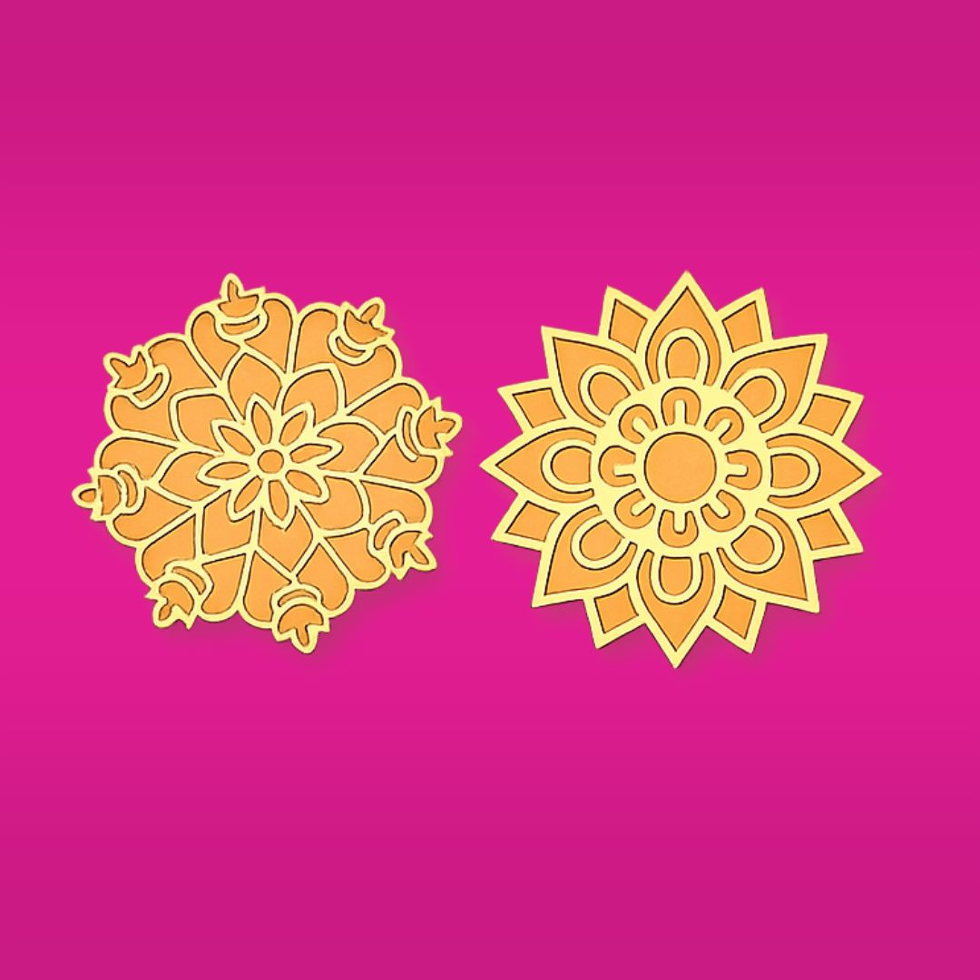 TOTA Rangoli Stencils 8x8 Inch – Set of 2 MDF Colour Stencils (Reusable 3D Mats)