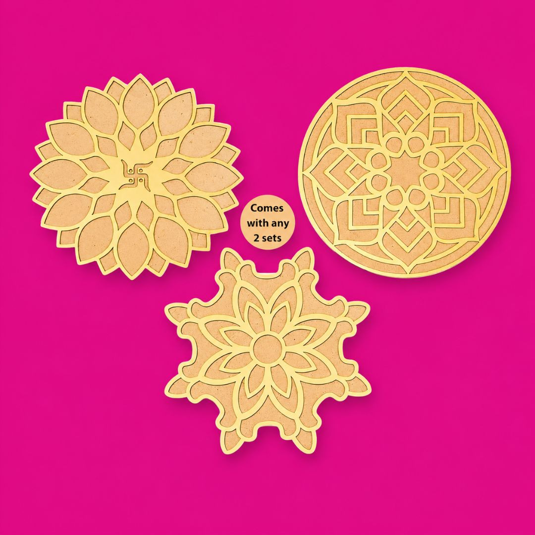 TOTA Rangoli Stencil - 2 MDF Stencils 12x12 inch | Reusable 3D Rangoli for Diwali Home Decoration