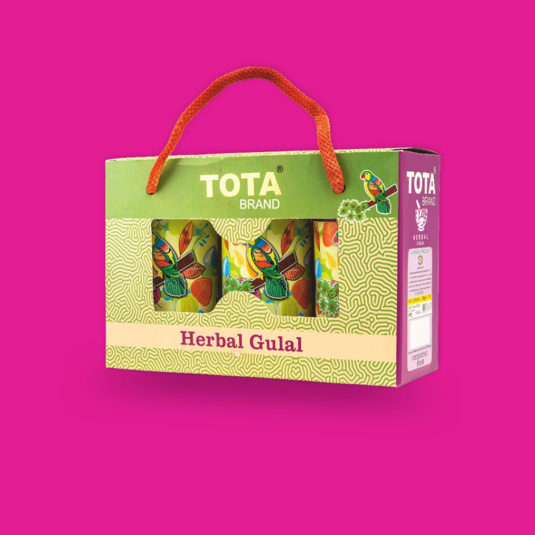 TOTA Herbal Gulal Gift Pack – 80g × 3 | Pink, Green & Yellow | Holi Gift Box