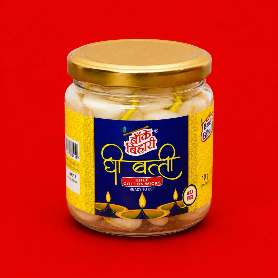 Bankey Bihari Premium Cow Ghee Batti – Traditional Ghee Wicks for Pooja & Aarti Pack of 2