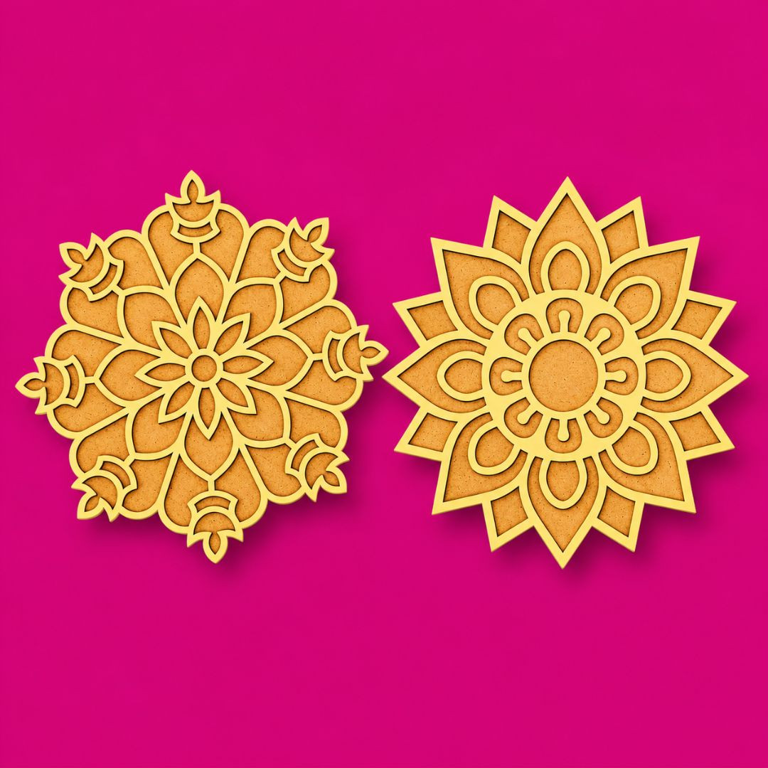 TOTA Rangoli Stencils - 8X8 Inch Set of 2 MDF Colour Stencils