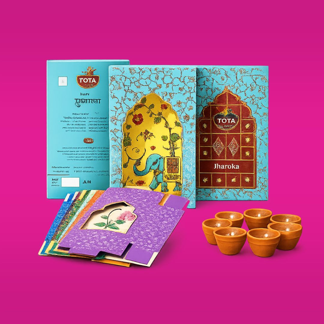TOTA Diwali Jharokha Set of 7 with Water Sensor Diya – Decorative Festive Jharokha Décor Set