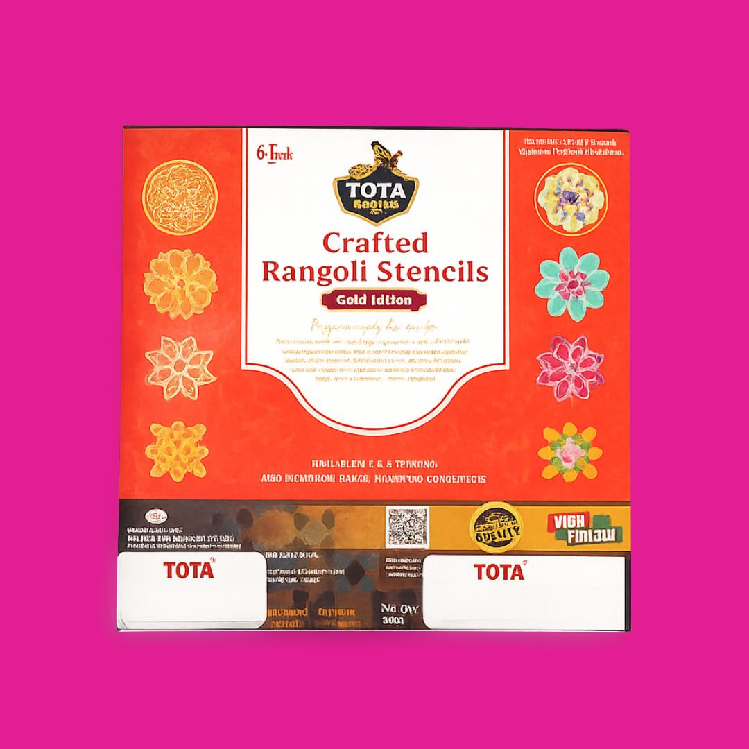 TOTA Rangoli Stencil - Set of 2 Rangoli Colours + 1 MDF Stencils 6X6 inch | Reusable 3D Rangoli