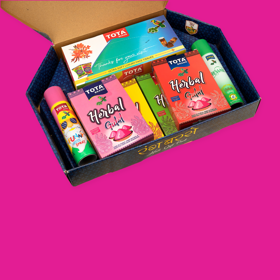 TOTA Rang Barse Holi Gift Kit | Herbal Gulal, Mini Thunder Spray & Gulal Bowl
