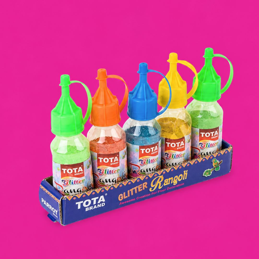 TOTA Glitter Rangoli Colour Powder Bottles - Set of 5 Sparkle Rangoli Powder Colors