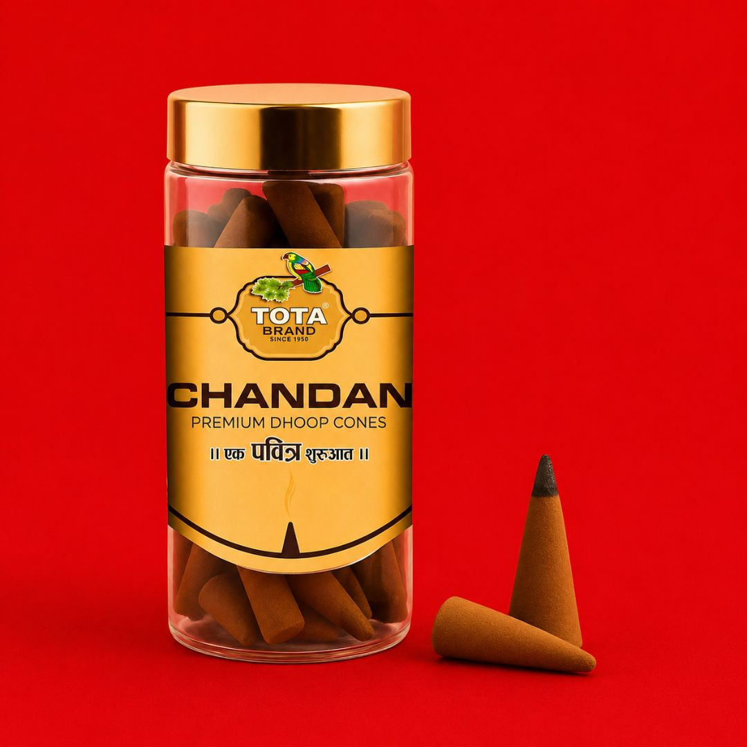 TOTA Premium Chandan Dhoop Cones – Natural Sandalwood Incense for Pooja &amp; Spiritual Use