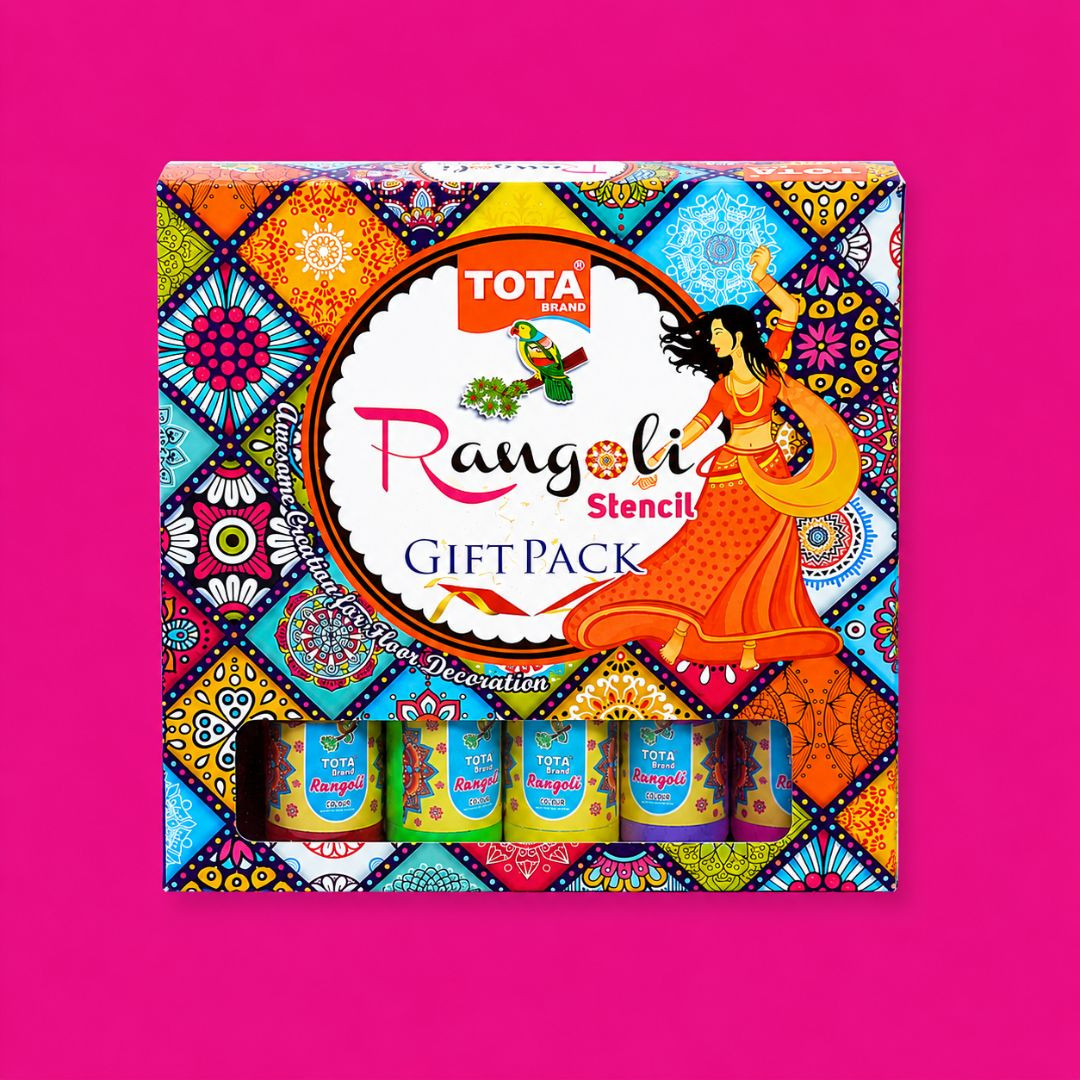 TOTA Rangoli Tool Kit with Squeeze Bottles, Kolam Colours, Stencils, Roller, Pen & Diwali Candles