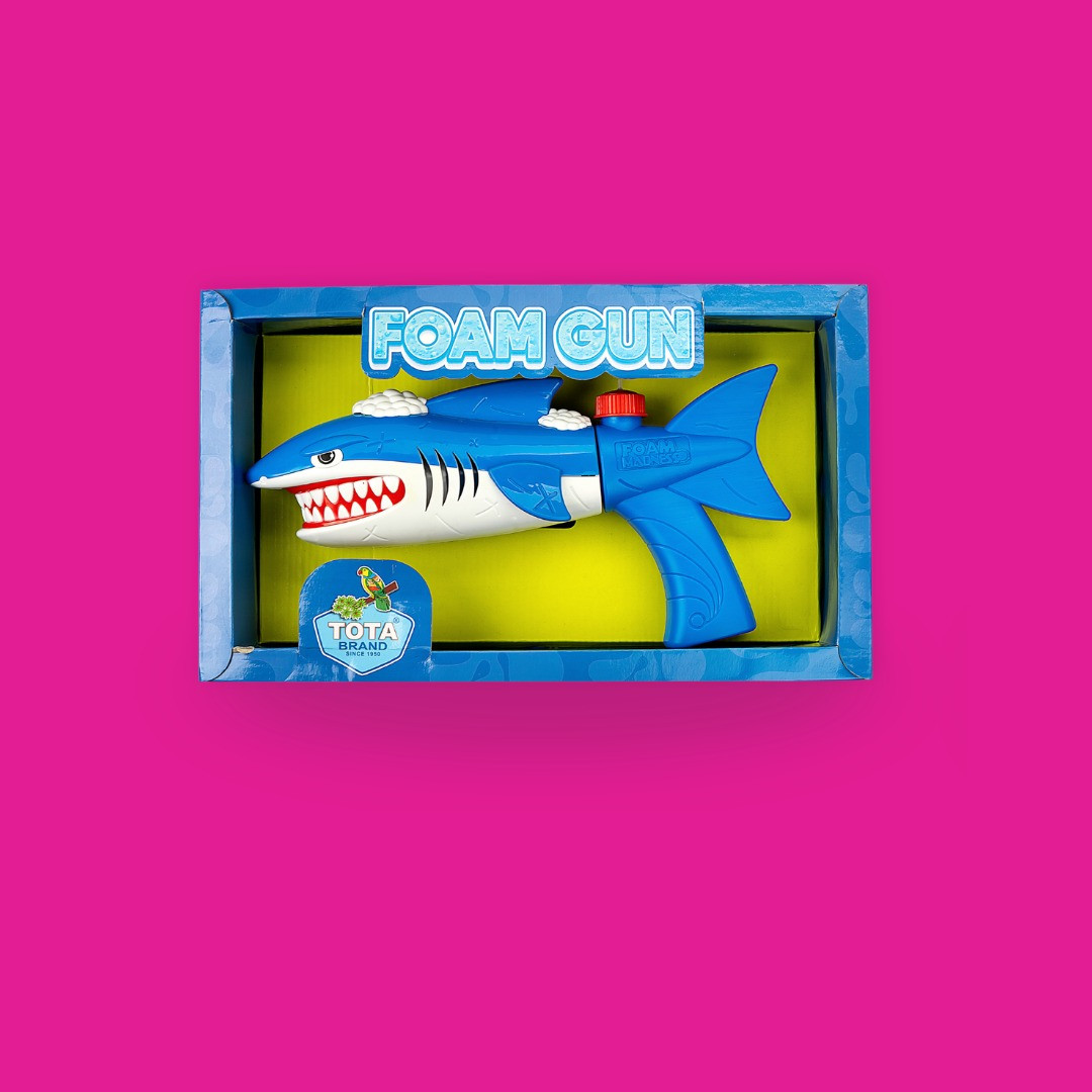 TOTA Foam Gun Holi Pichkari – 3D Shark Water Gun | 3–4 Metre Range with Foam Concentrate