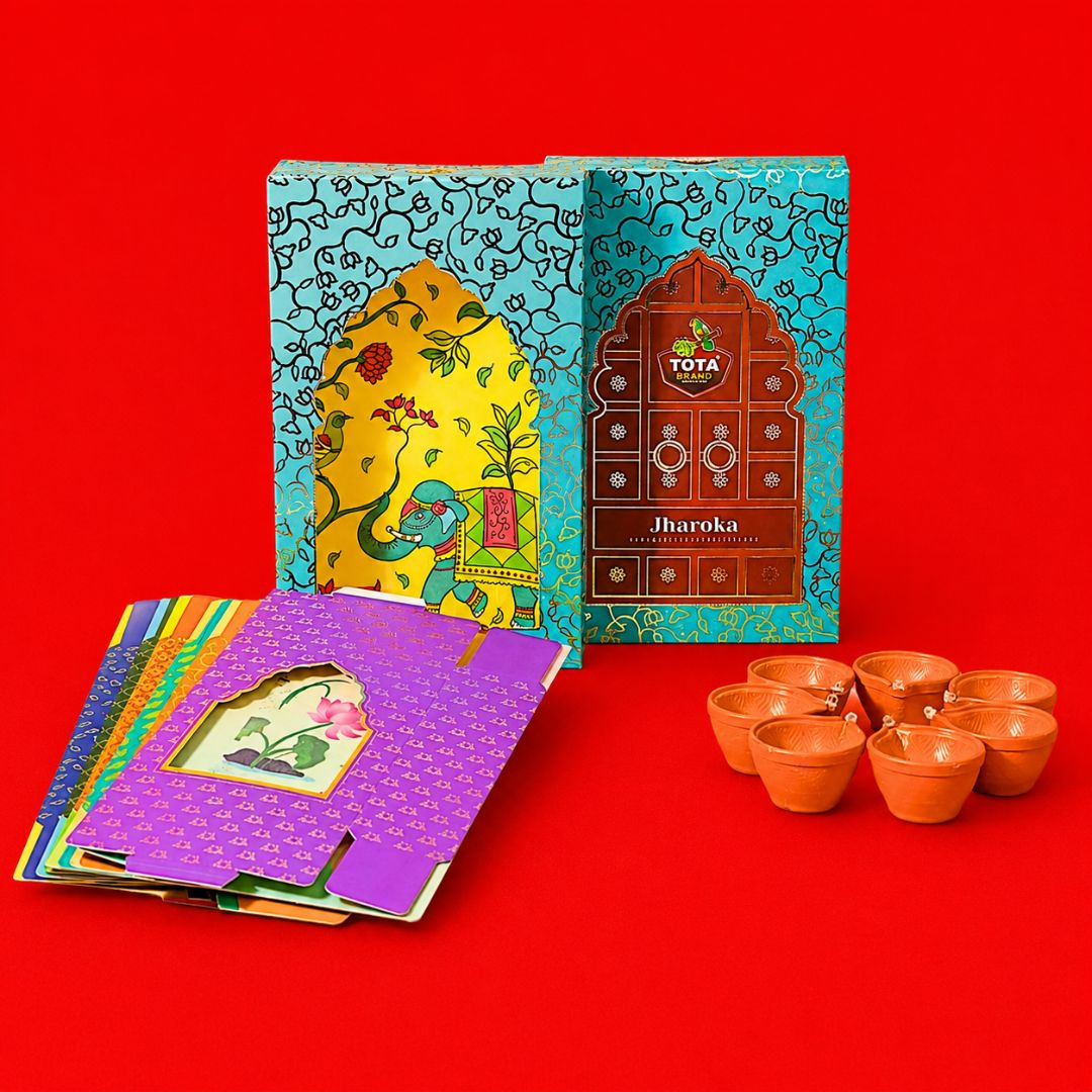 TOTA Jharokha Decorative Wall Hanging - Set of 7 DIY Traditional 3D Paper Frames + 7 Water Sensitive Diyas for Diwali Decoration