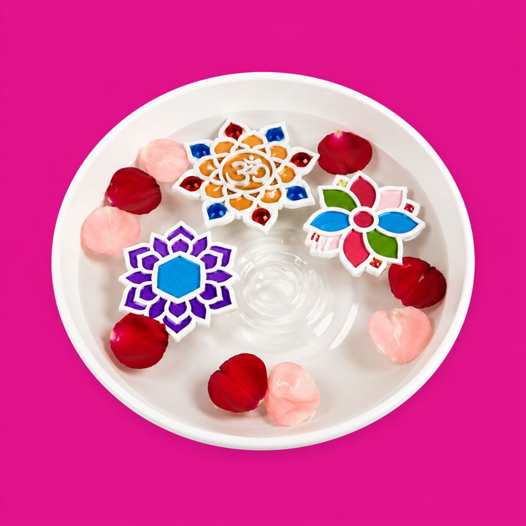 TOTA Floating Rangoli Stencils – 6x6 inch Set of 3 Waterproof Rangoli Colour Stencils