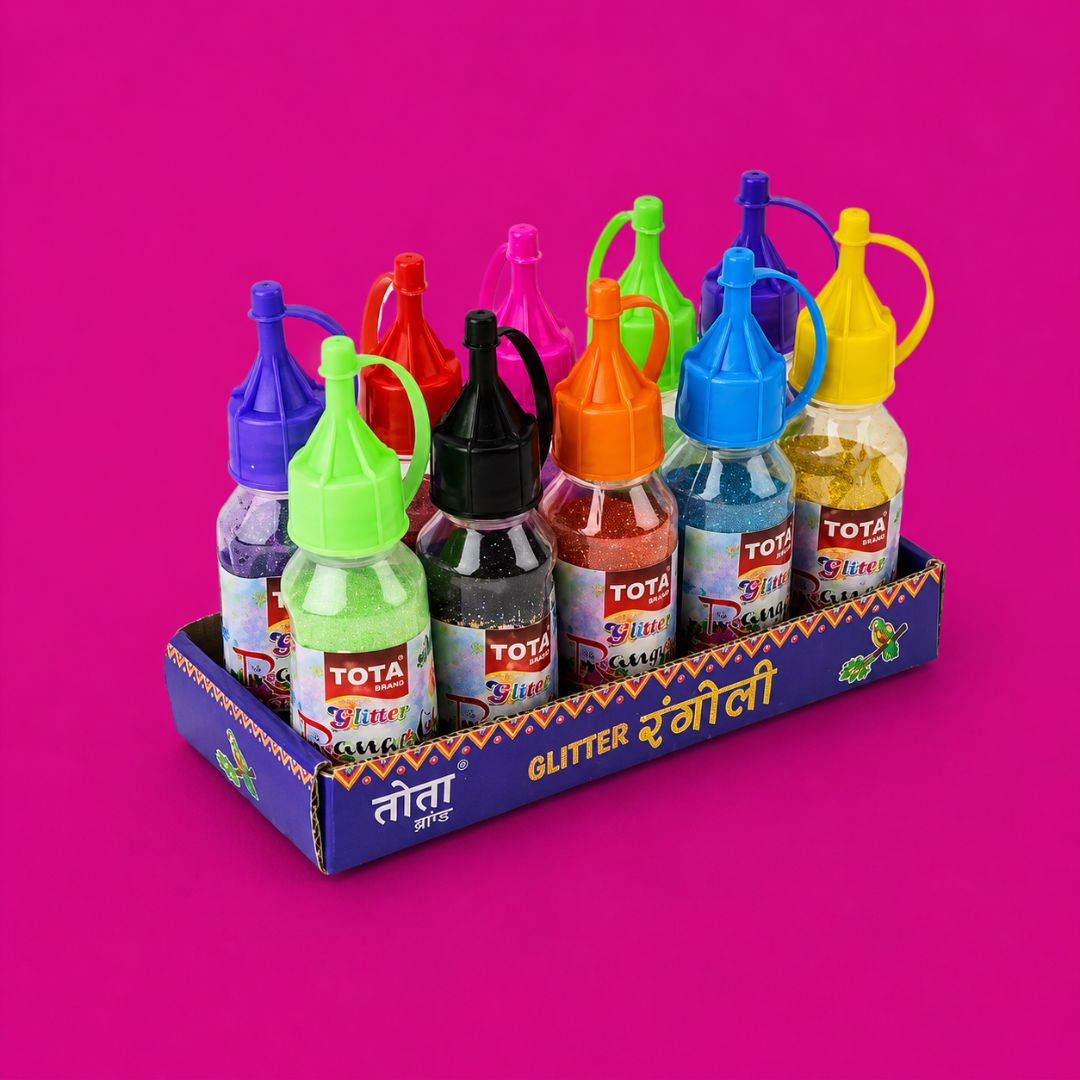 TOTA Glitter Rangoli Colour Powder Bottles - Set of 10 Sparkle Rangoli Powder Colors
