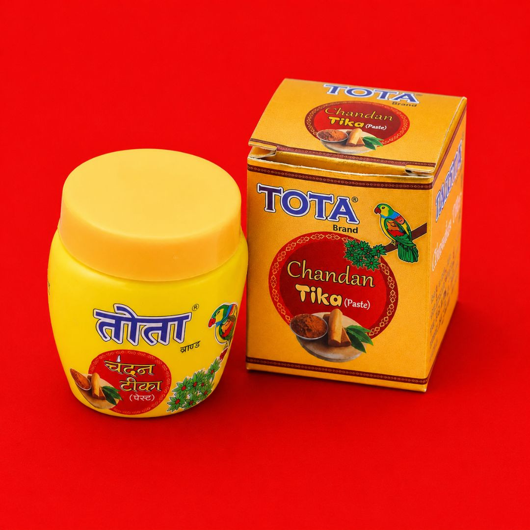 TOTA Chandan Paste Tika – Pure Sandalwood & Kesar Tilak Paste for Pooja (Yellow Colour) Pack of 3