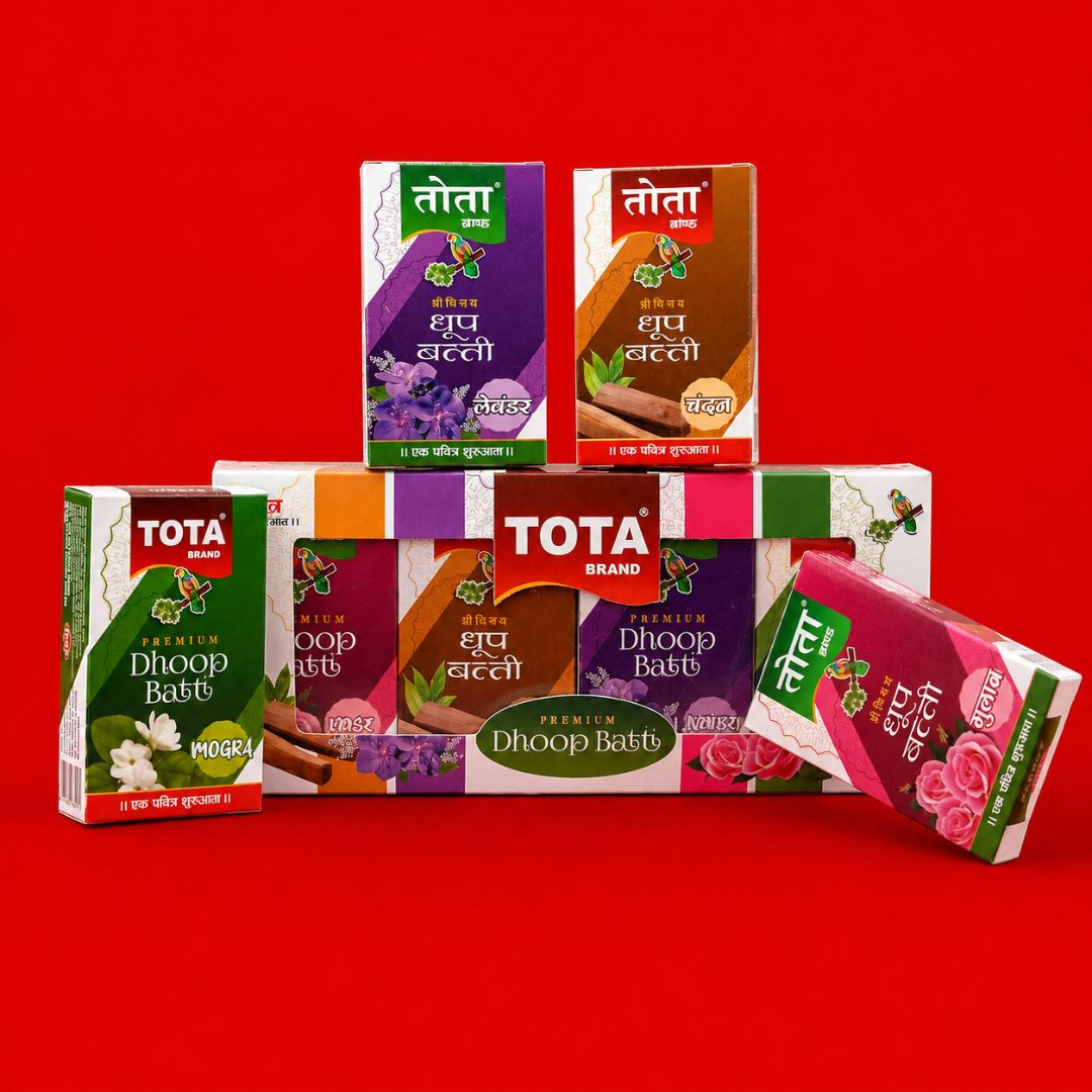 TOTA Dhoop Batti Premium Combo – Rose, Chandan, Mogra & Lavender Aromatic Incense (Combo Box of 12 Packs)
