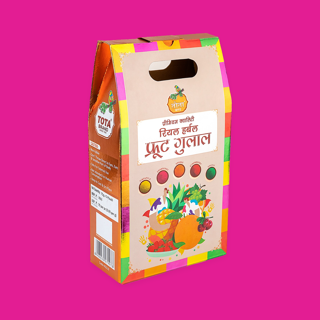 TOTA Fruit Gulal Powder | Colourful Holi Gulal Gift Pack | 75g × 5 Pack
