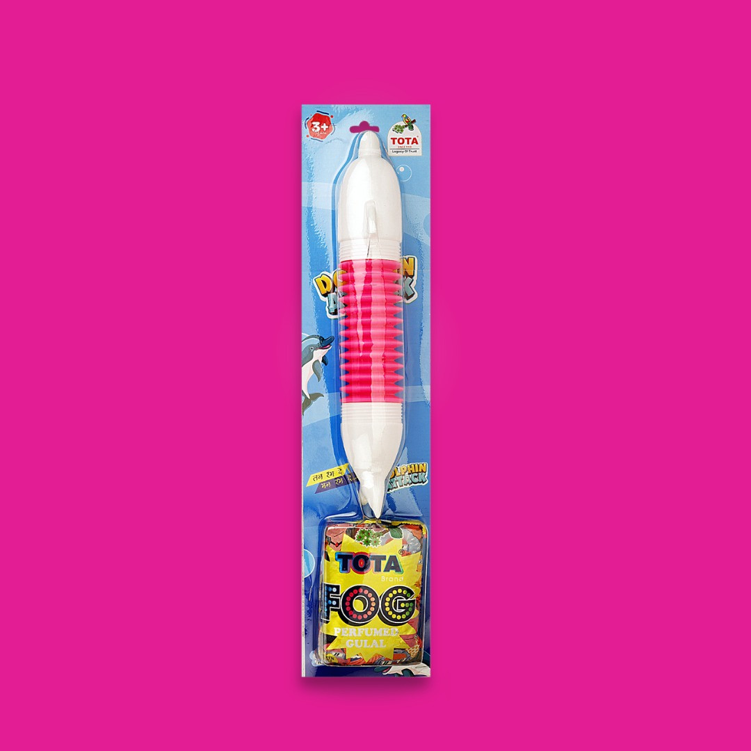 TOTA Dolphin Gulal Gun for Kids | Reusable Holi Colour Gun with 2 Gulal Pouches