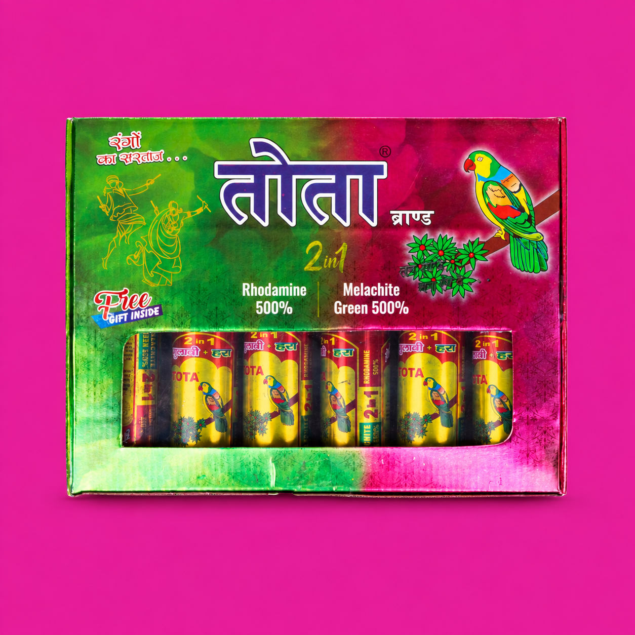 TOTA Rooh Rang 2-in-1 Herbal Holi Colour | Pink & Green Mix | Natural & Non-Toxic Gulal