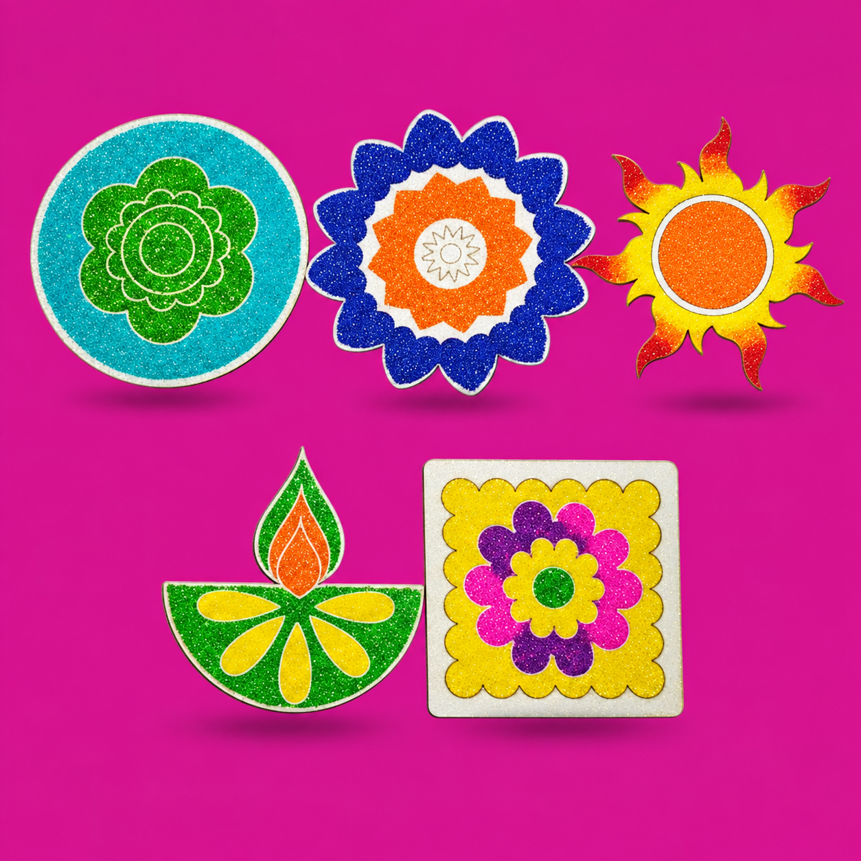 TOTA DIY Wall Hanging Rangoli Stencils Set of 6 (4x4 Inch) – MDF Rangoli Colour Stencils for Wall & Floor Decoration