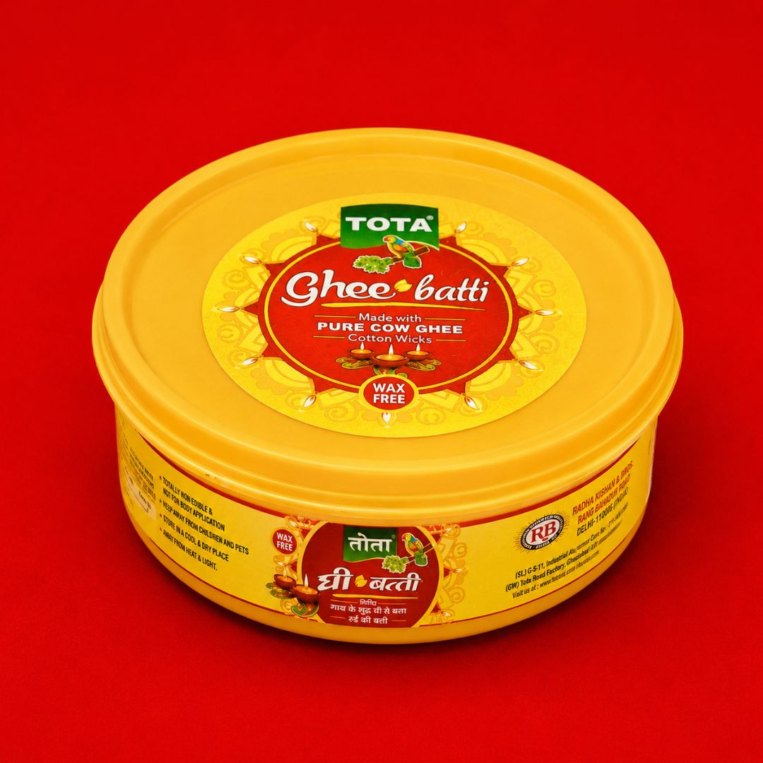 TOTA Pure Cow Ghee Diya with Cotton Wicks – Wax-Free Ghee Batti for Pooja